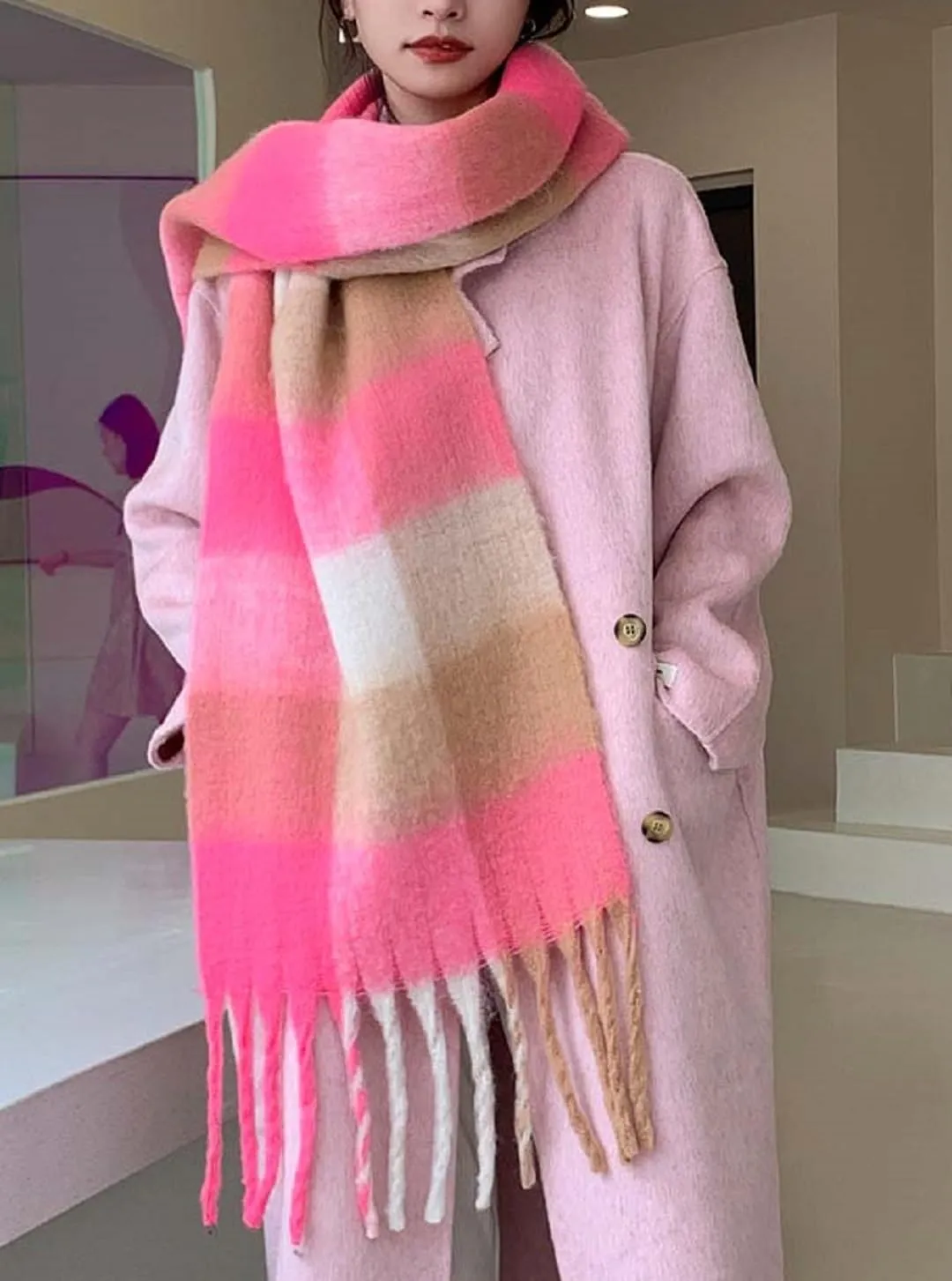Wander Agio Winter Women Warm Scarf Long Shawl Large Scarves Cold Weather Thick Blanket Scarfs Colorful Plaid