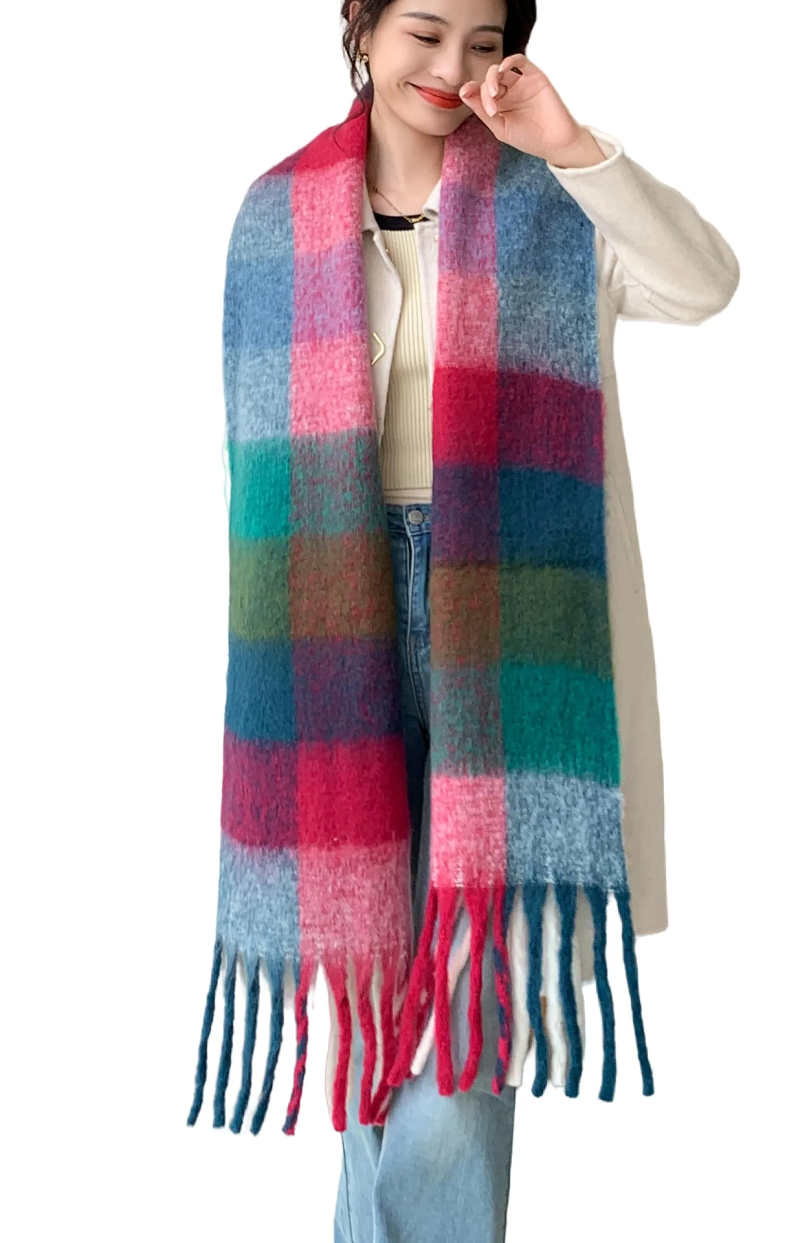 Wander Agio Winter Women Warm Scarf Long Shawl Large Scarves Cold Weather Thick Blanket Scarfs Colorful Plaid