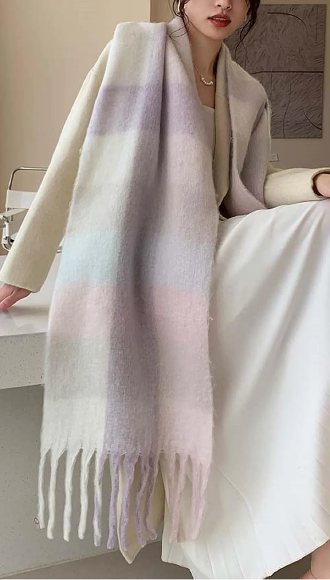 Wander Agio Winter Women Warm Scarf Long Shawl Large Scarves Cold Weather Thick Blanket Scarfs Colorful Plaid