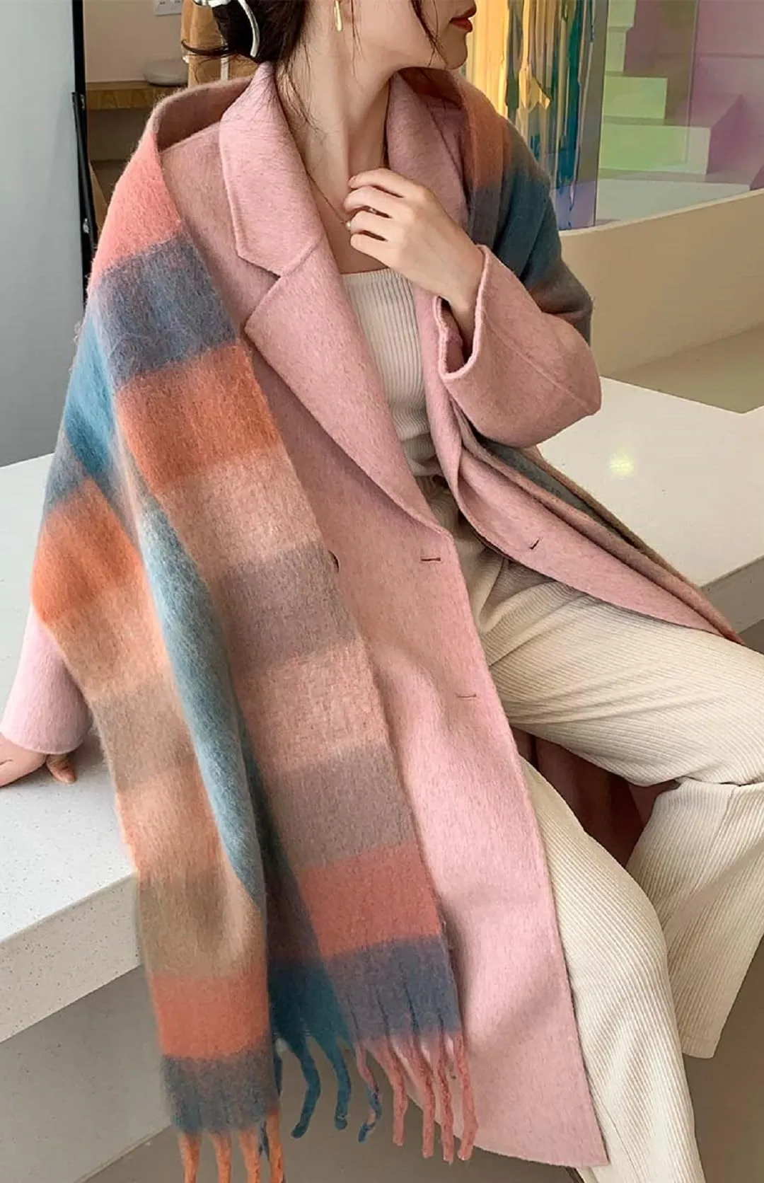 Wander Agio Winter Women Warm Scarf Long Shawl Large Scarves Cold Weather Thick Blanket Scarfs Colorful Plaid