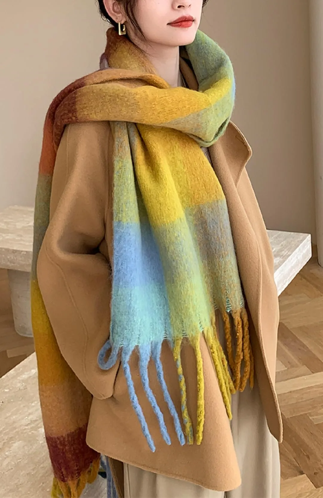 Wander Agio Winter Women Warm Scarf Long Shawl Large Scarves Cold Weather Thick Blanket Scarfs Colorful Plaid
