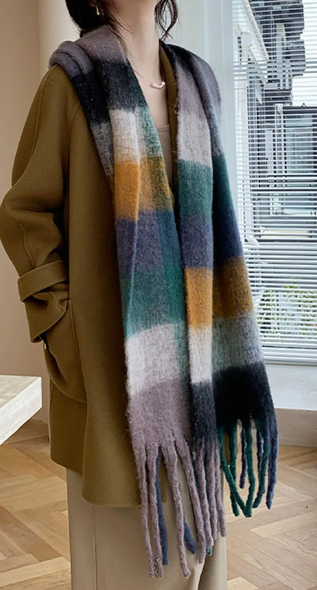 Wander Agio Winter Women Warm Scarf Long Shawl Large Scarves Cold Weather Thick Blanket Scarfs Colorful Plaid