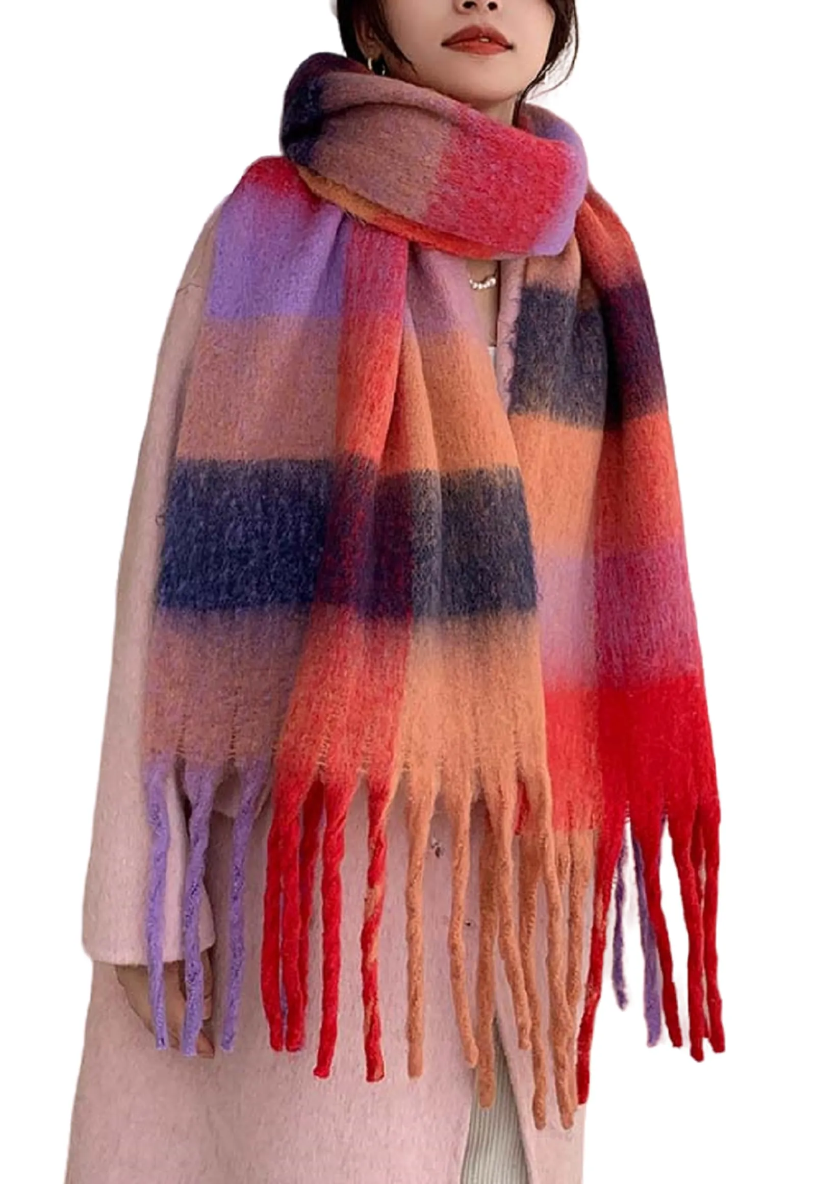 Wander Agio Winter Women Warm Scarf Long Shawl Large Scarves Cold Weather Thick Blanket Scarfs Colorful Plaid