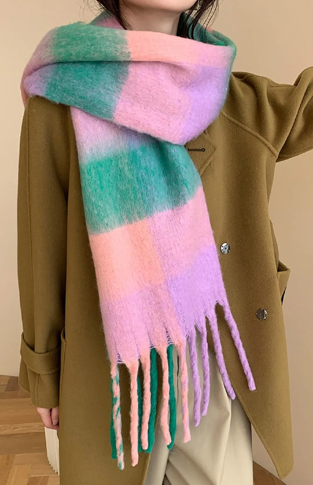Wander Agio Winter Women Warm Scarf Long Shawl Large Scarves Cold Weather Thick Blanket Scarfs Colorful Plaid