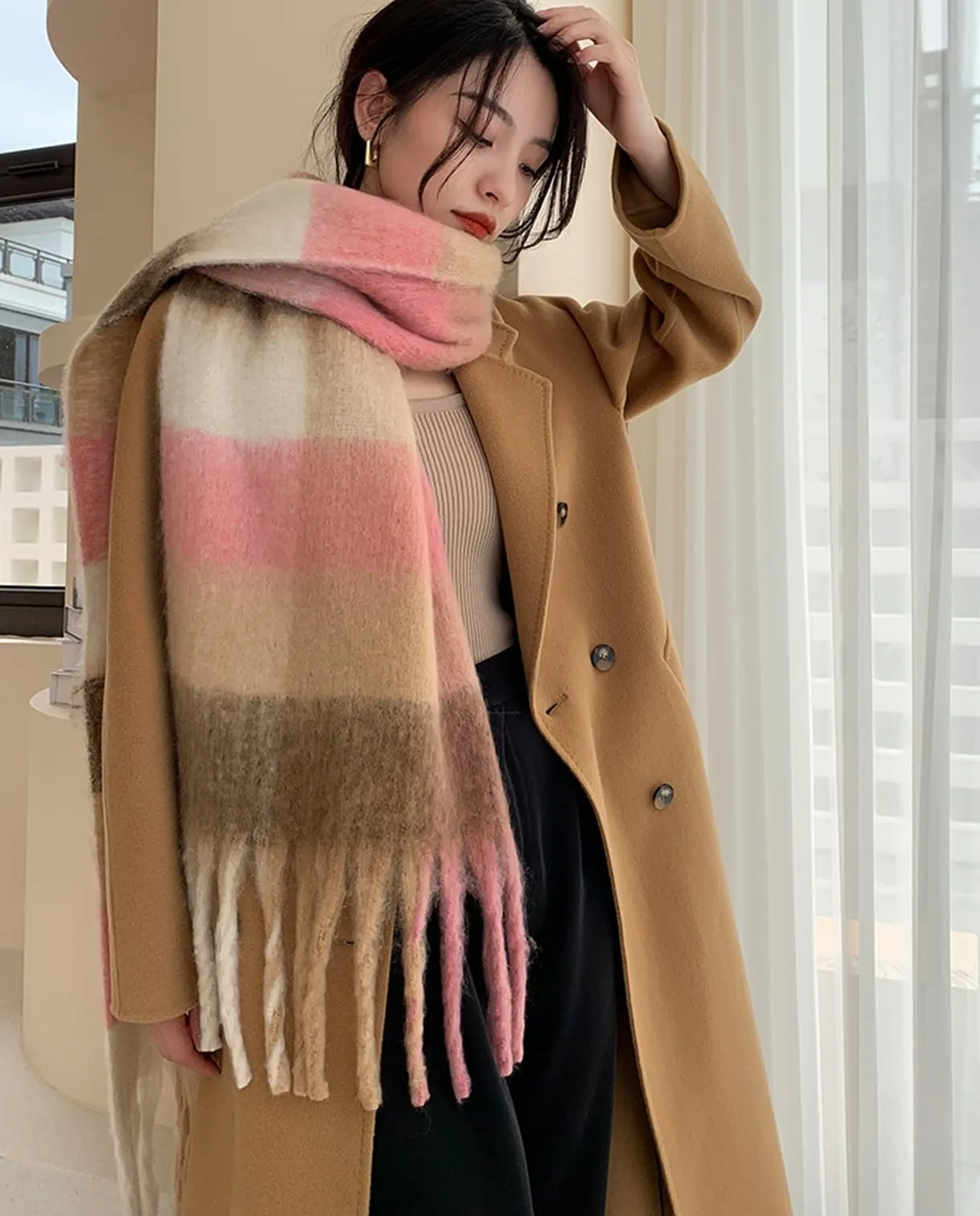 Wander Agio Winter Women Warm Scarf Long Shawl Large Scarves Cold Weather Thick Blanket Scarfs Colorful Plaid