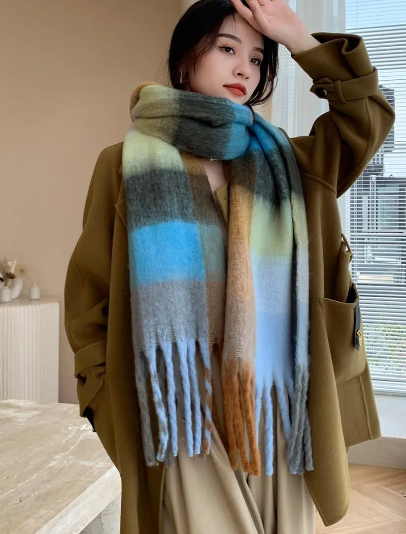 Wander Agio Winter Women Warm Scarf Long Shawl Large Scarves Cold Weather Thick Blanket Scarfs Colorful Plaid