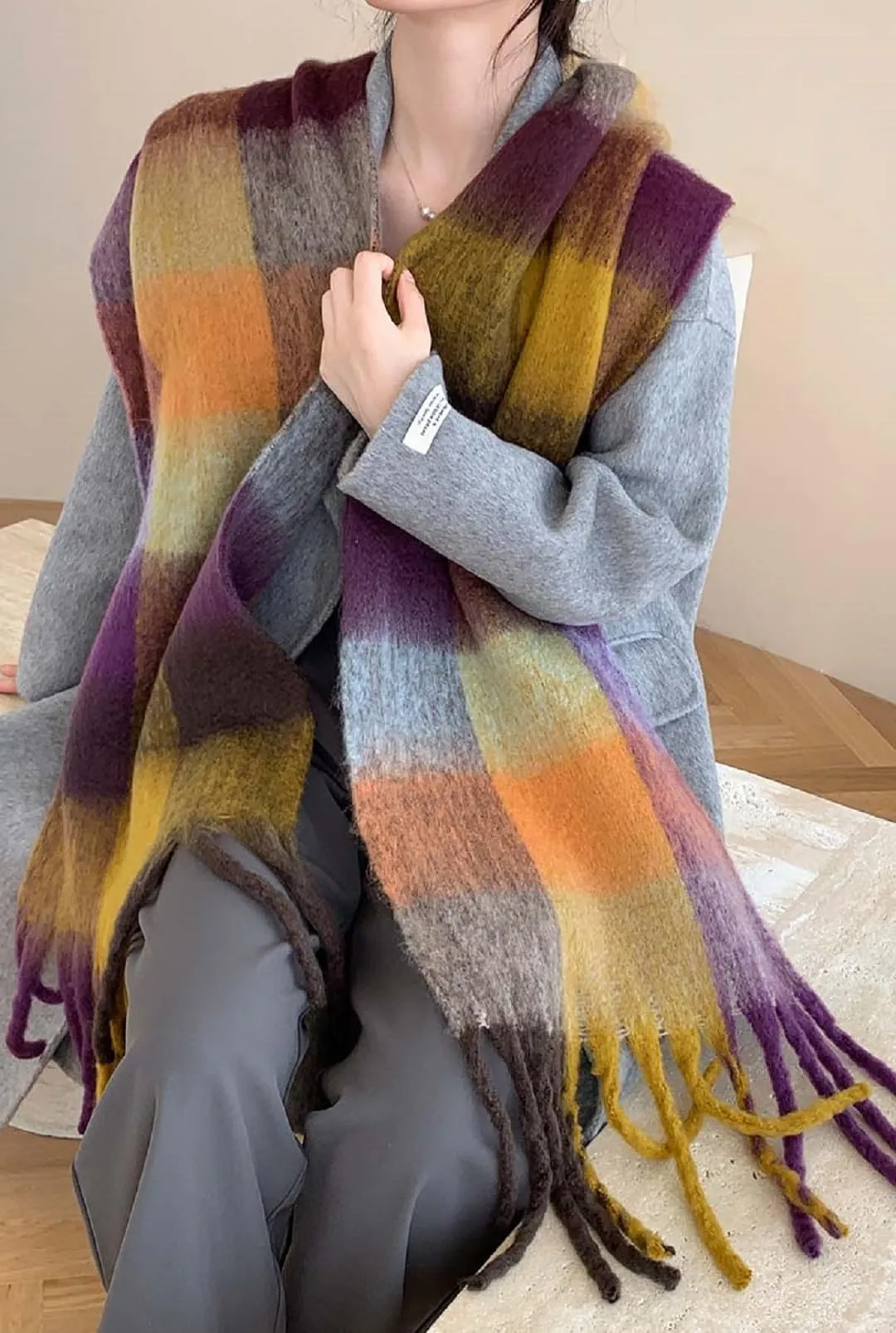 Wander Agio Winter Women Warm Scarf Long Shawl Large Scarves Cold Weather Thick Blanket Scarfs Colorful Plaid