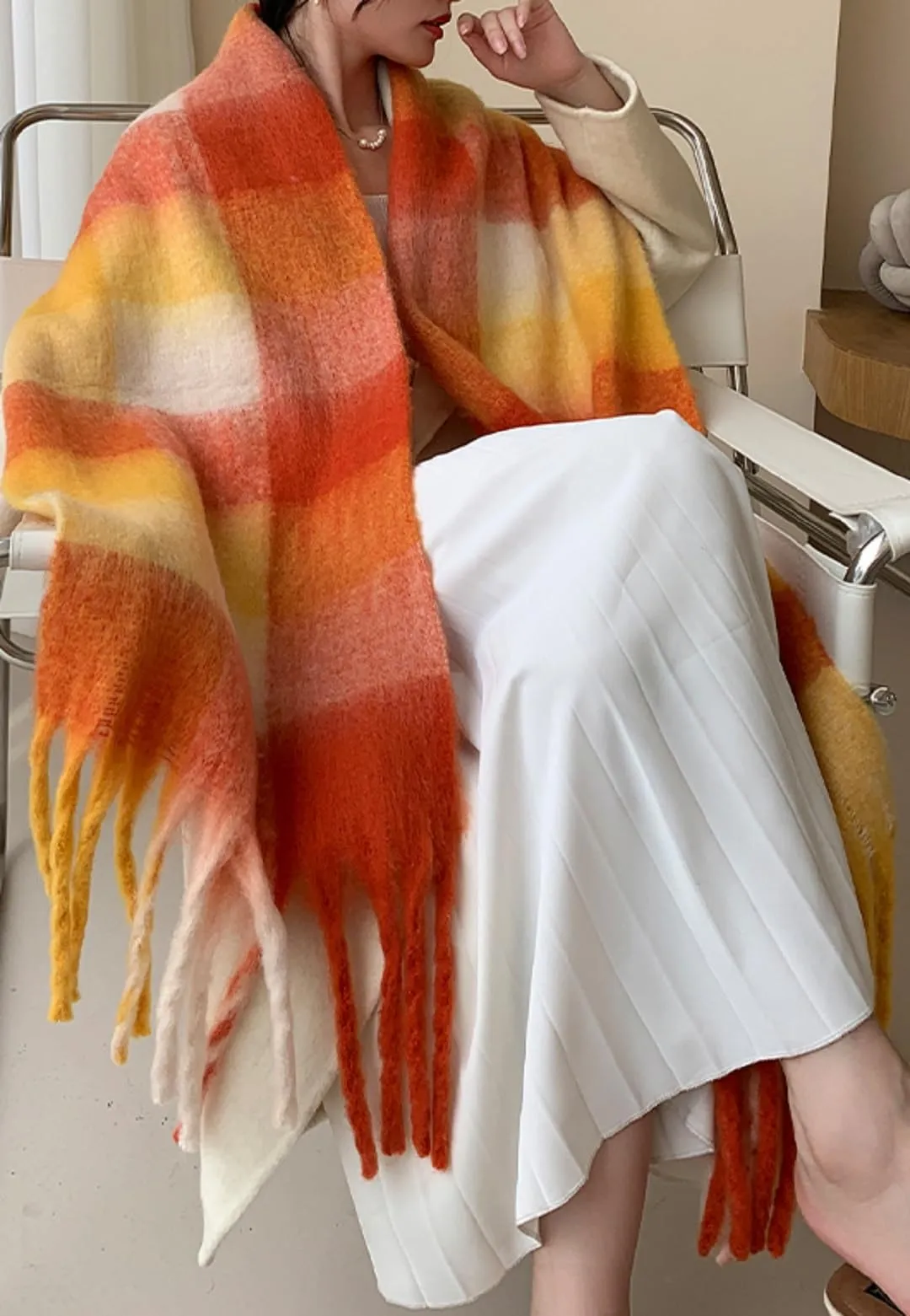Wander Agio Winter Women Warm Scarf Long Shawl Large Scarves Cold Weather Thick Blanket Scarfs Colorful Plaid