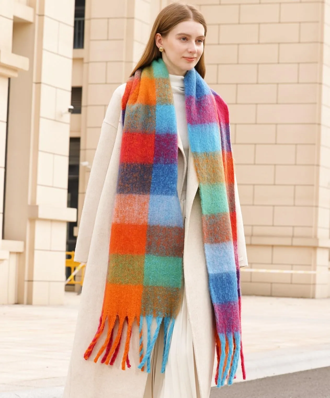 Wander Agio Winter Women Warm Scarf Long Shawl Large Scarves Cold Weather Thick Blanket Scarfs Colorful Plaid