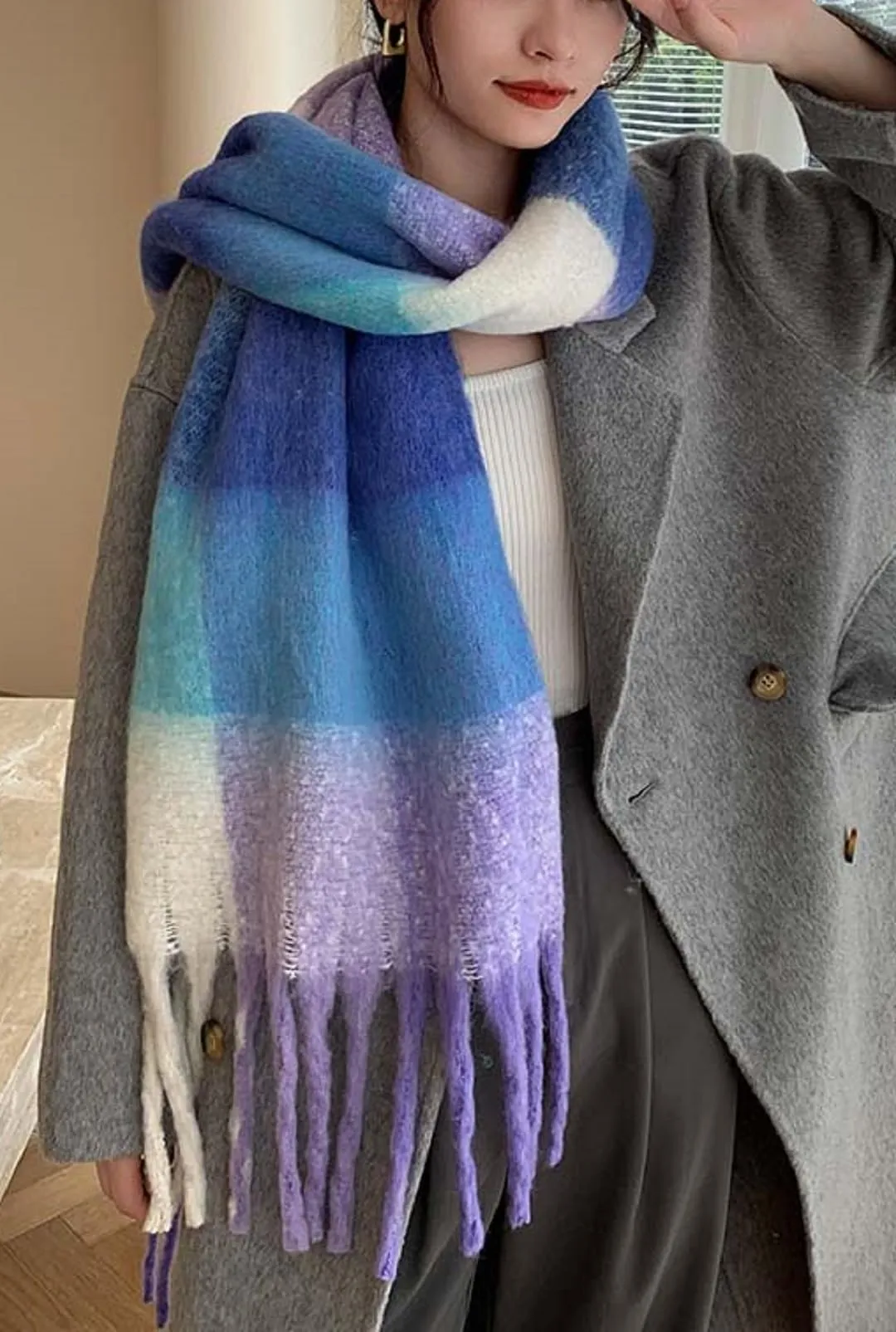Wander Agio Winter Women Warm Scarf Long Shawl Large Scarves Cold Weather Thick Blanket Scarfs Colorful Plaid