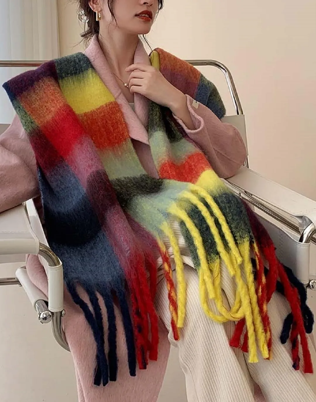 Wander Agio Winter Women Warm Scarf Long Shawl Large Scarves Cold Weather Thick Blanket Scarfs Colorful Plaid