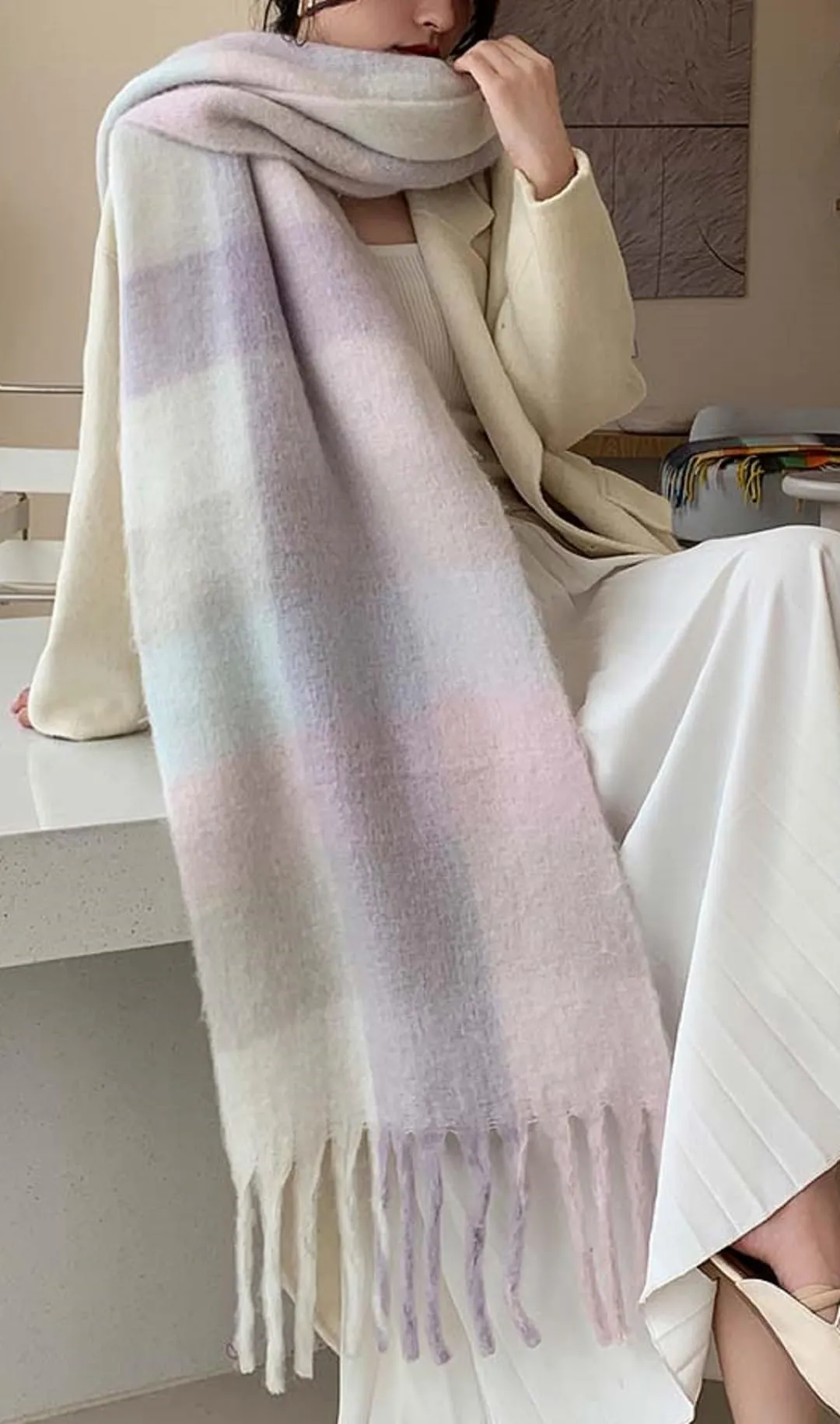 Wander Agio Winter Women Warm Scarf Long Shawl Large Scarves Cold Weather Thick Blanket Scarfs Colorful Plaid