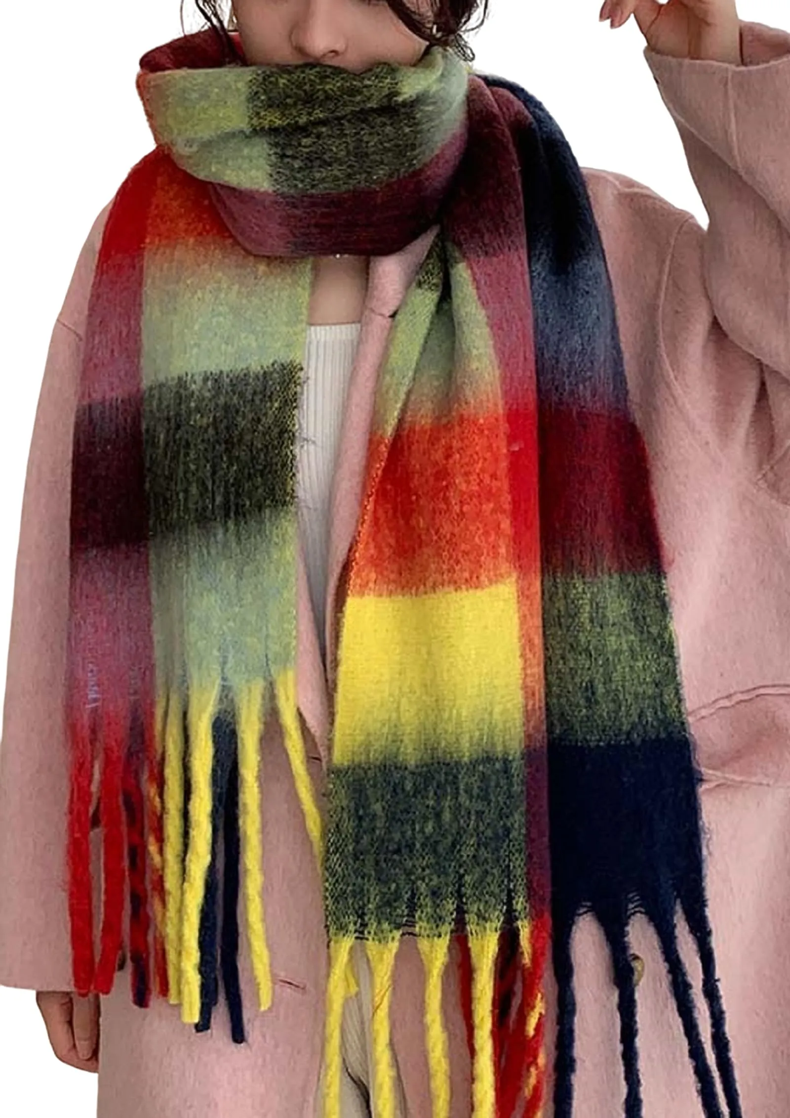 Wander Agio Winter Women Warm Scarf Long Shawl Large Scarves Cold Weather Thick Blanket Scarfs Colorful Plaid