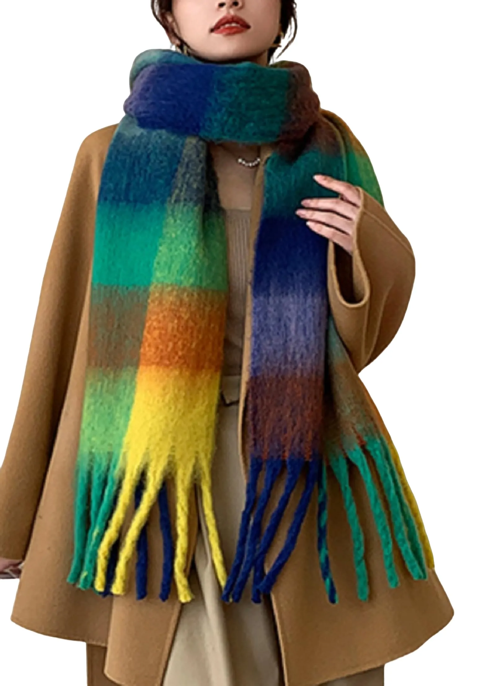 Wander Agio Winter Women Warm Scarf Long Shawl Large Scarves Cold Weather Thick Blanket Scarfs Colorful Plaid