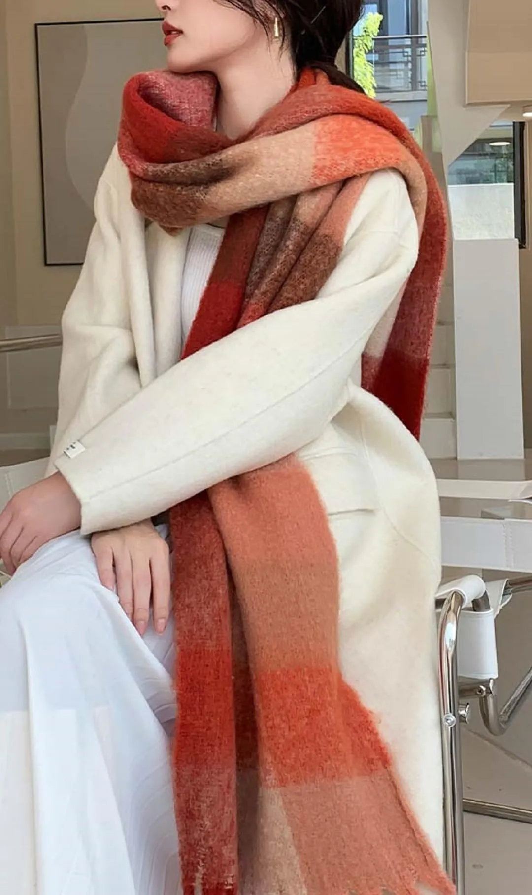 Wander Agio Winter Women Warm Scarf Long Shawl Large Scarves Cold Weather Thick Blanket Scarfs Colorful Plaid