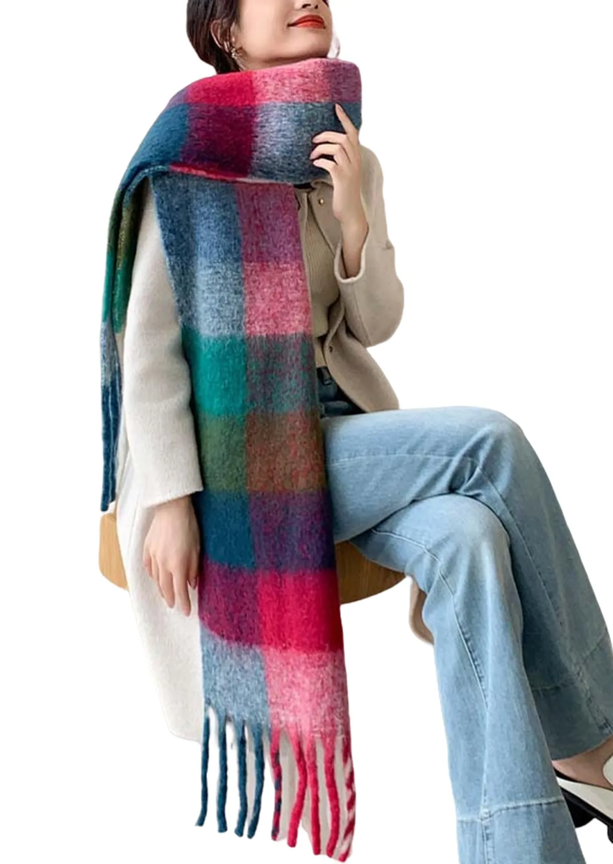 Wander Agio Winter Women Warm Scarf Long Shawl Large Scarves Cold Weather Thick Blanket Scarfs Colorful Plaid
