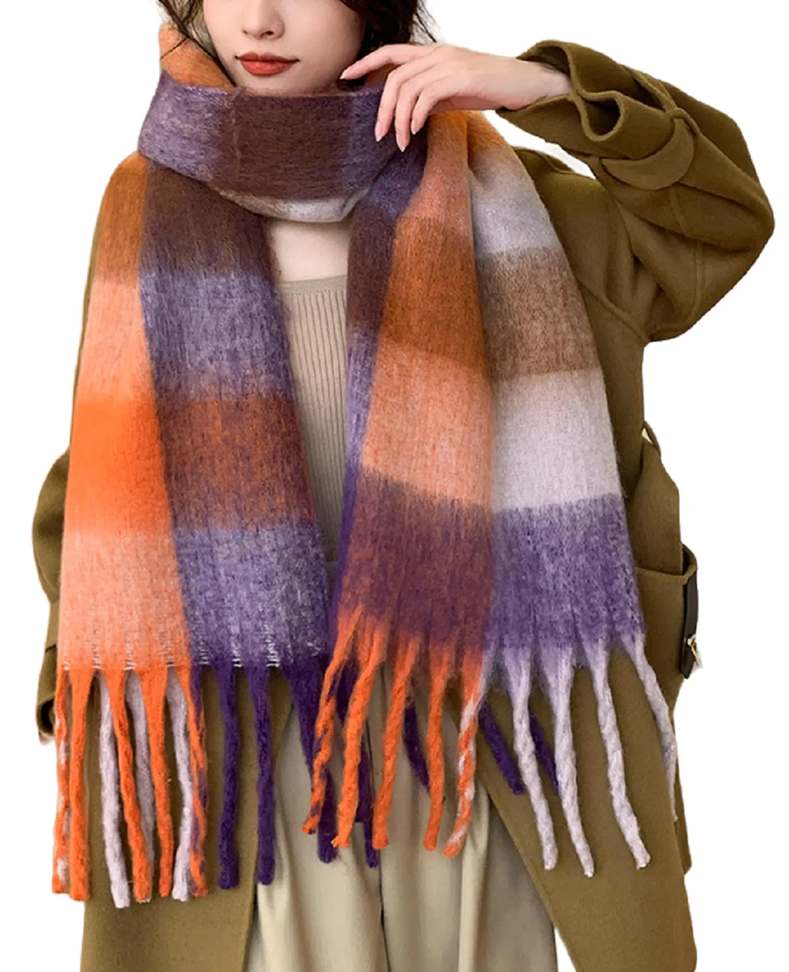 Wander Agio Winter Women Warm Scarf Long Shawl Large Scarves Cold Weather Thick Blanket Scarfs Colorful Plaid