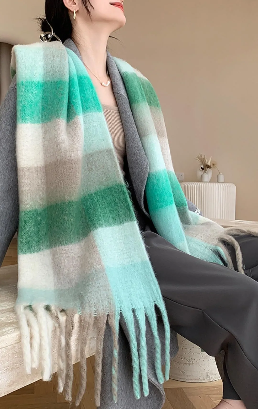 Wander Agio Winter Women Warm Scarf Long Shawl Large Scarves Cold Weather Thick Blanket Scarfs Colorful Plaid