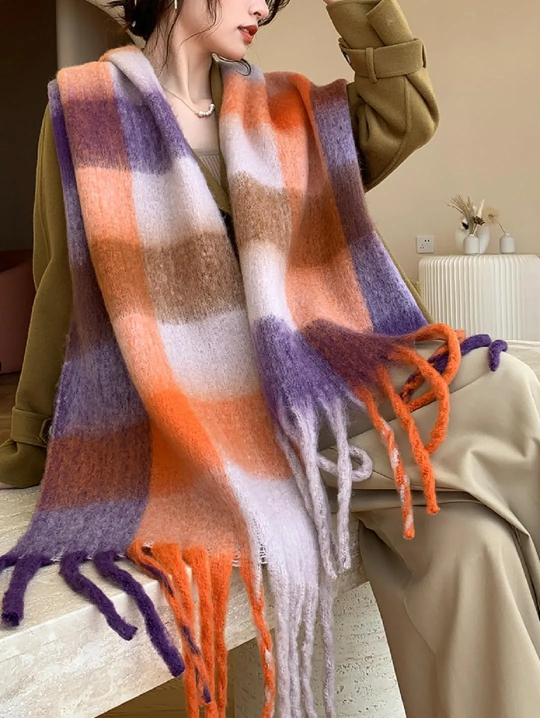 Wander Agio Winter Women Warm Scarf Long Shawl Large Scarves Cold Weather Thick Blanket Scarfs Colorful Plaid