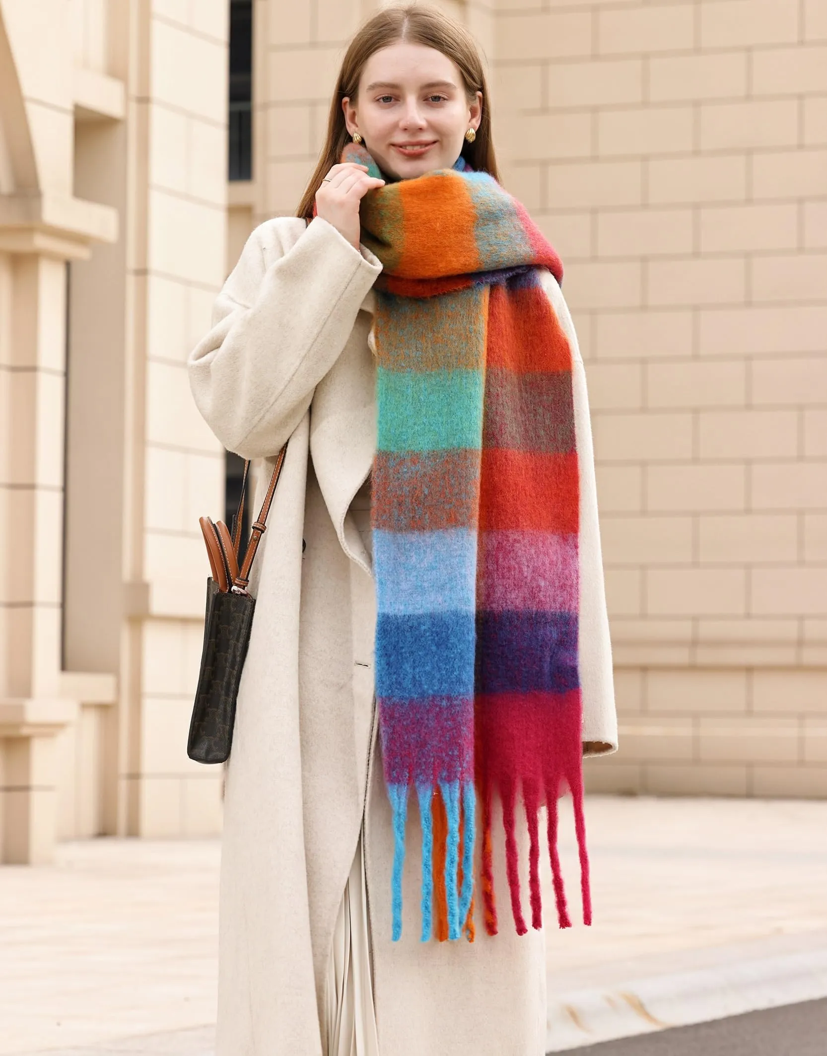 Wander Agio Winter Women Warm Scarf Long Shawl Large Scarves Cold Weather Thick Blanket Scarfs Colorful Plaid