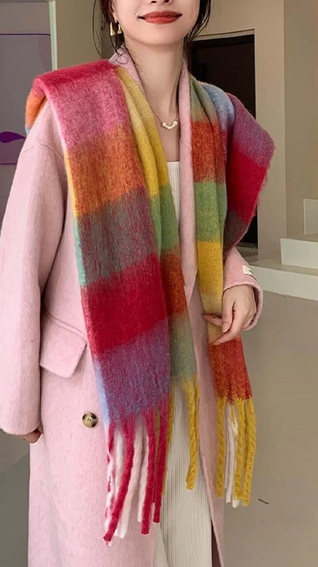 Wander Agio Winter Women Warm Scarf Long Shawl Large Scarves Cold Weather Thick Blanket Scarfs Colorful Plaid