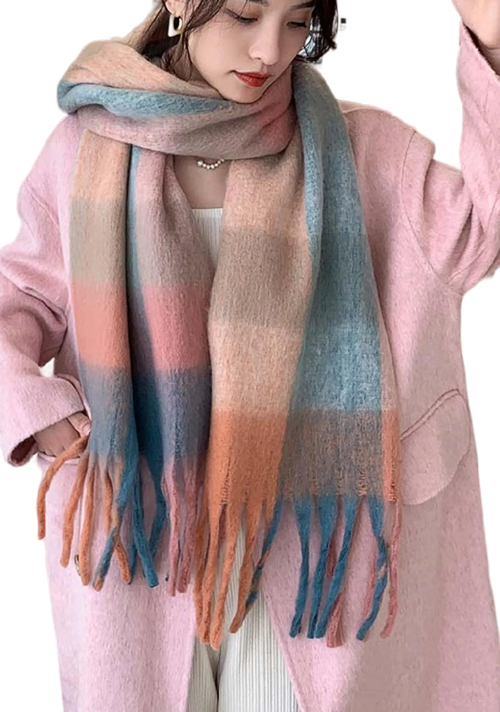 Wander Agio Winter Women Warm Scarf Long Shawl Large Scarves Cold Weather Thick Blanket Scarfs Colorful Plaid