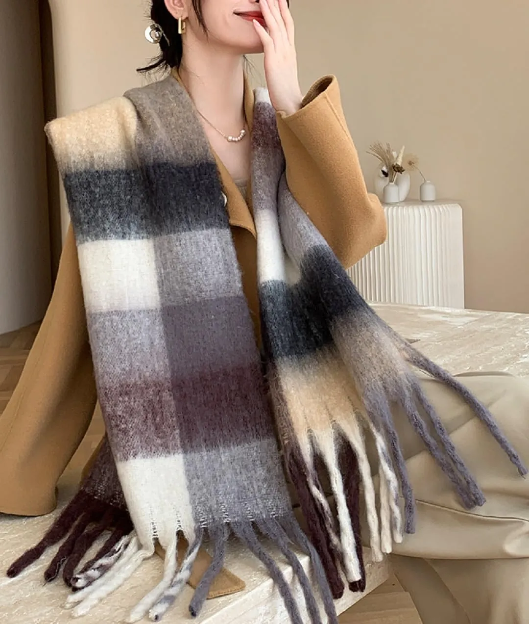 Wander Agio Winter Women Warm Scarf Long Shawl Large Scarves Cold Weather Thick Blanket Scarfs Colorful Plaid