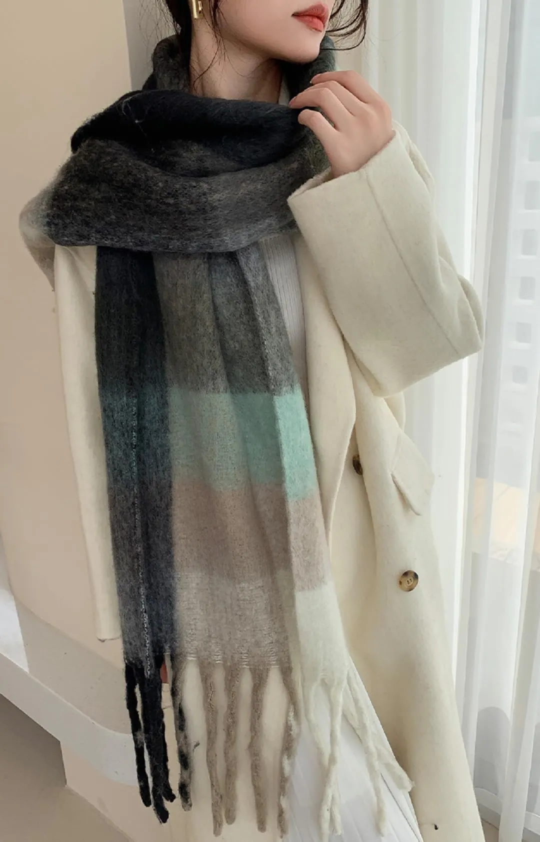 Wander Agio Winter Women Warm Scarf Long Shawl Large Scarves Cold Weather Thick Blanket Scarfs Colorful Plaid