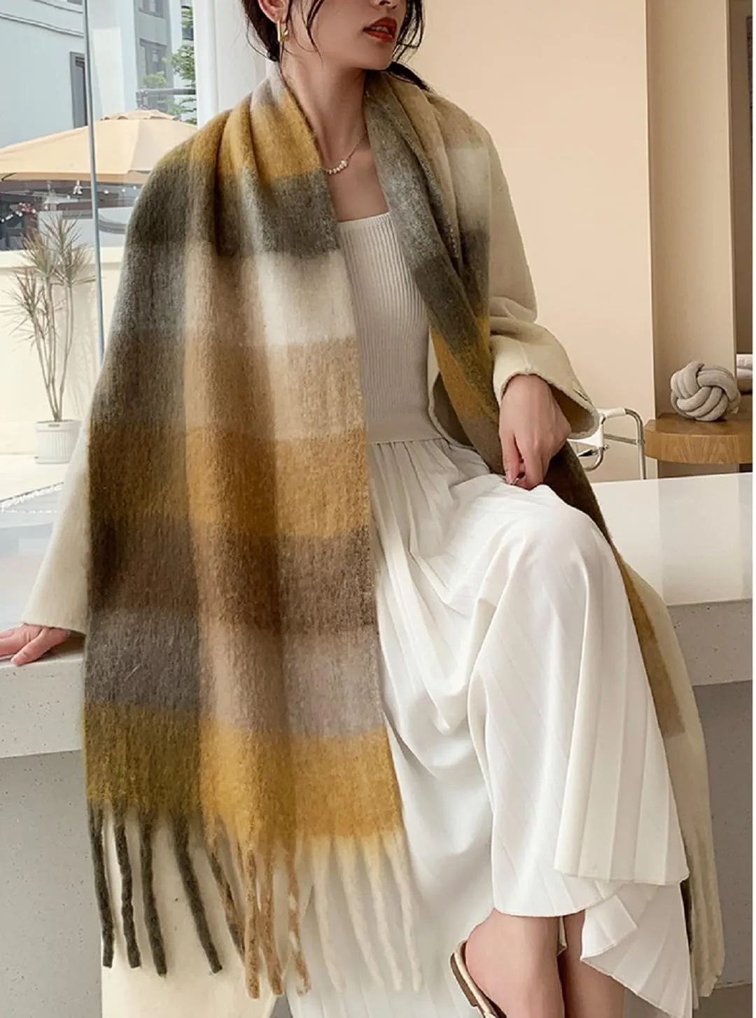 Wander Agio Winter Women Warm Scarf Long Shawl Large Scarves Cold Weather Thick Blanket Scarfs Colorful Plaid