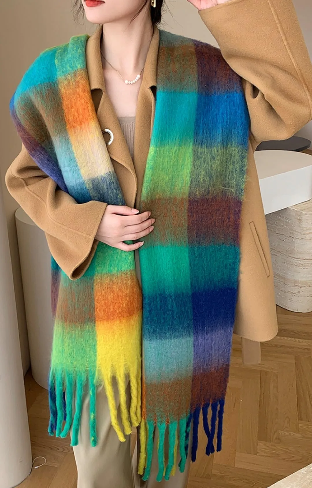 Wander Agio Winter Women Warm Scarf Long Shawl Large Scarves Cold Weather Thick Blanket Scarfs Colorful Plaid