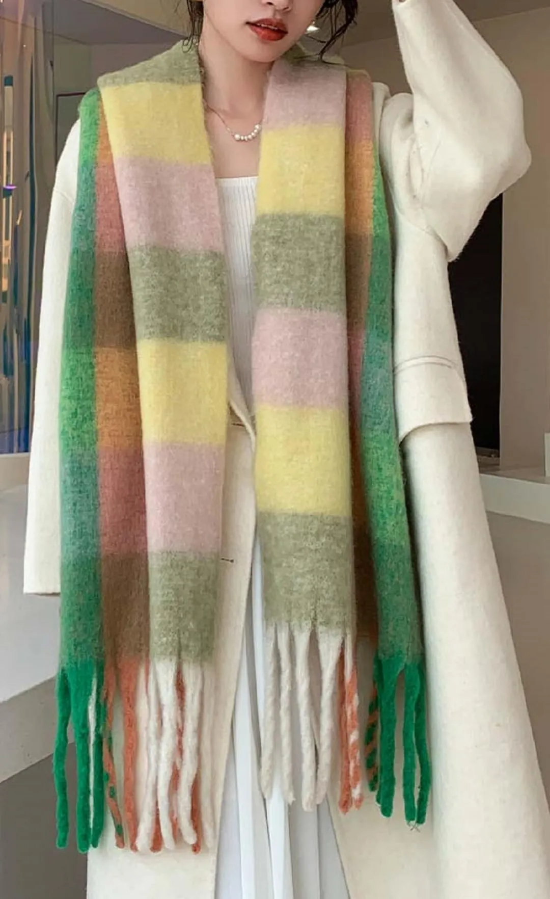 Wander Agio Winter Women Warm Scarf Long Shawl Large Scarves Cold Weather Thick Blanket Scarfs Colorful Plaid