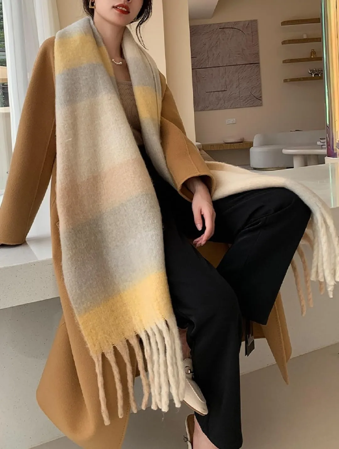 Wander Agio Winter Women Warm Scarf Long Shawl Large Scarves Cold Weather Thick Blanket Scarfs Colorful Plaid