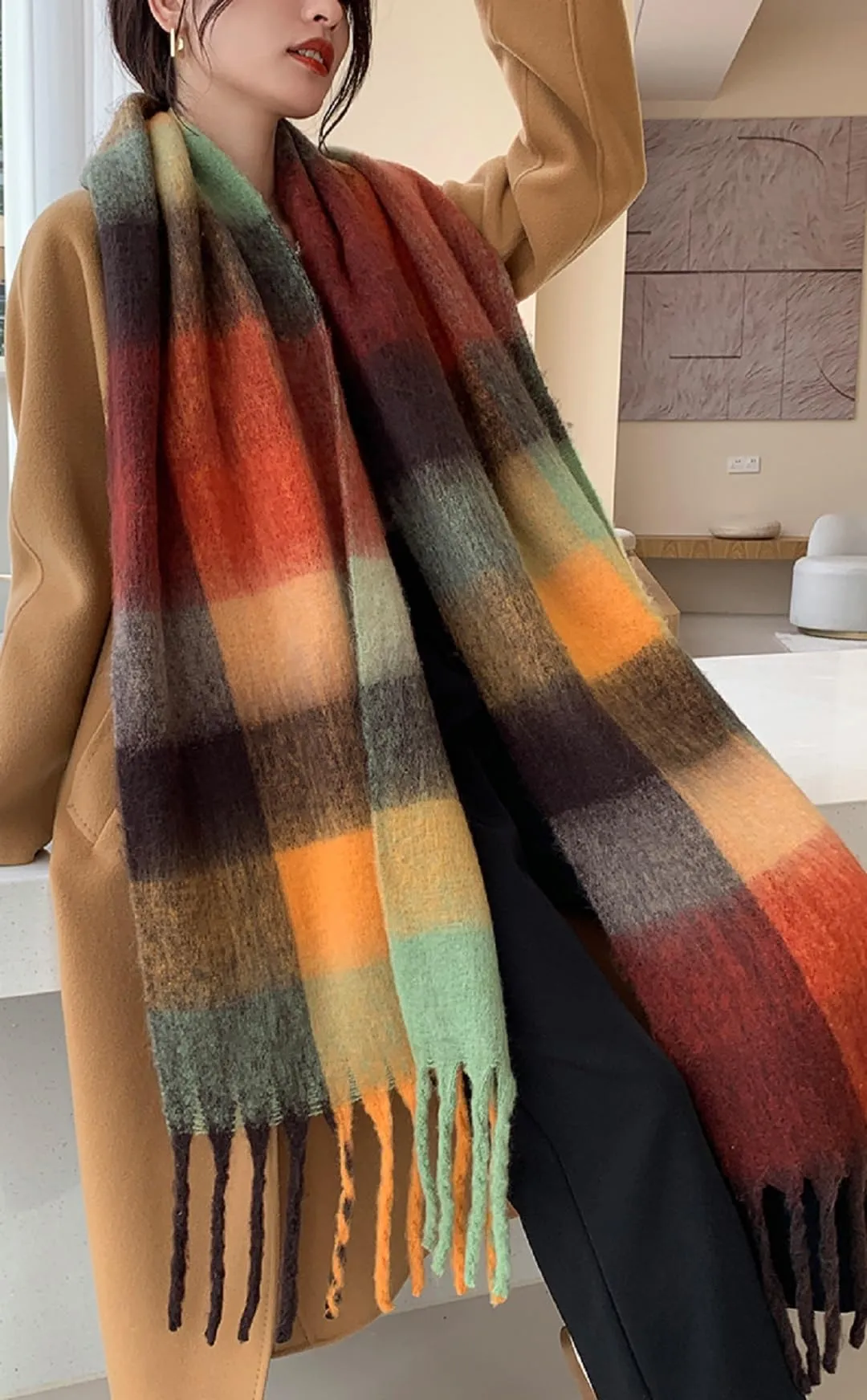 Wander Agio Winter Women Warm Scarf Long Shawl Large Scarves Cold Weather Thick Blanket Scarfs Colorful Plaid