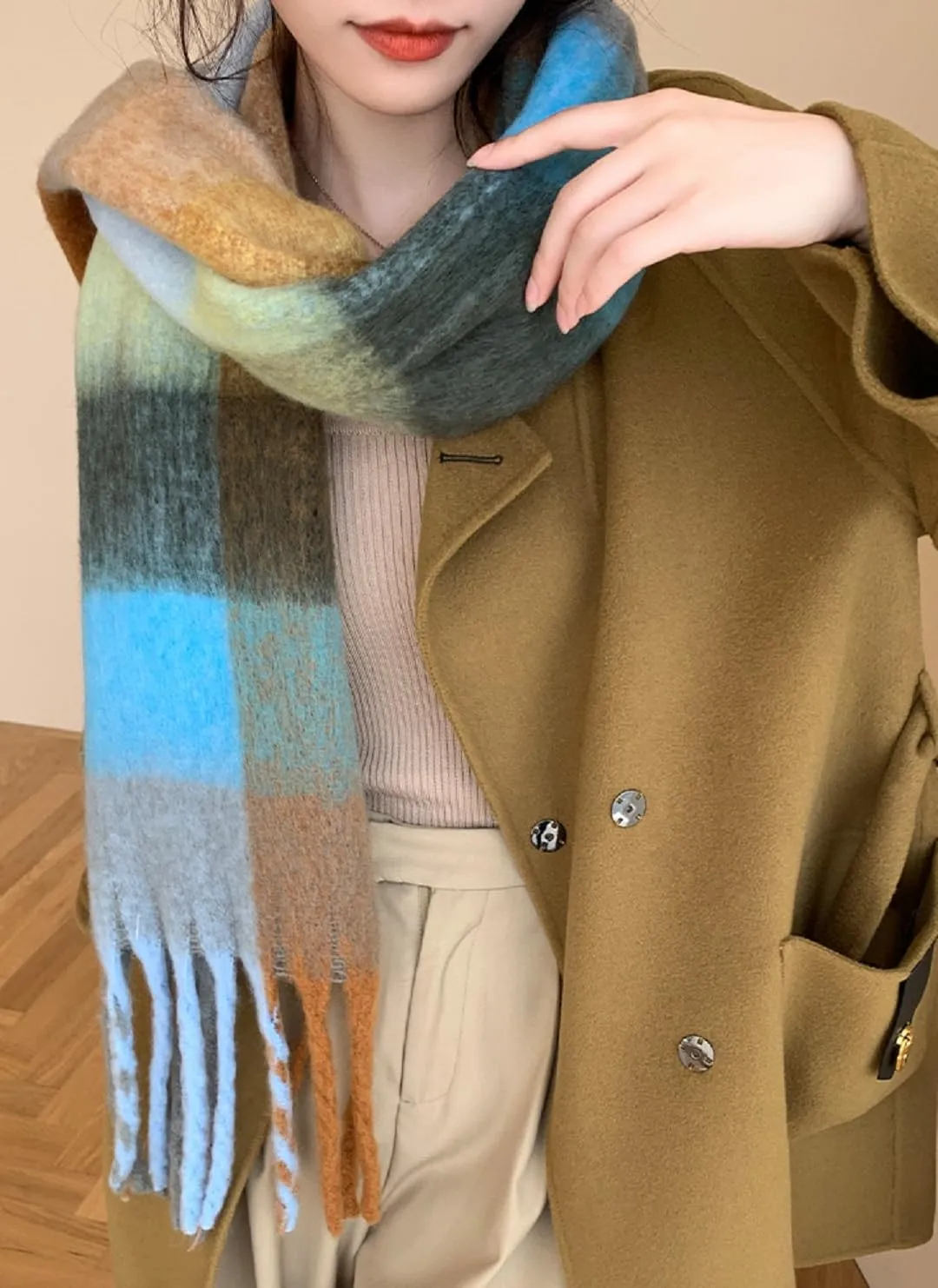 Wander Agio Winter Women Warm Scarf Long Shawl Large Scarves Cold Weather Thick Blanket Scarfs Colorful Plaid