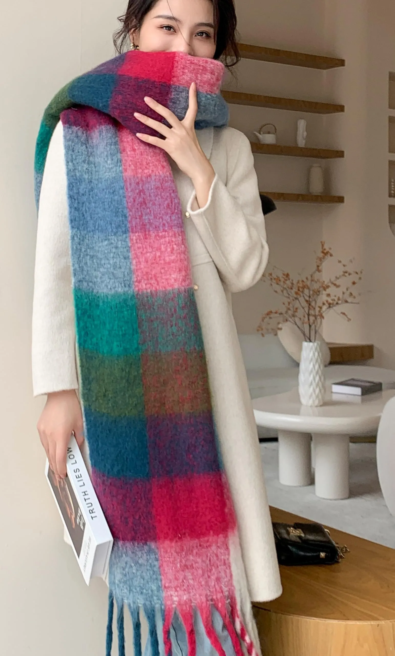 Wander Agio Winter Women Warm Scarf Long Shawl Large Scarves Cold Weather Thick Blanket Scarfs Colorful Plaid