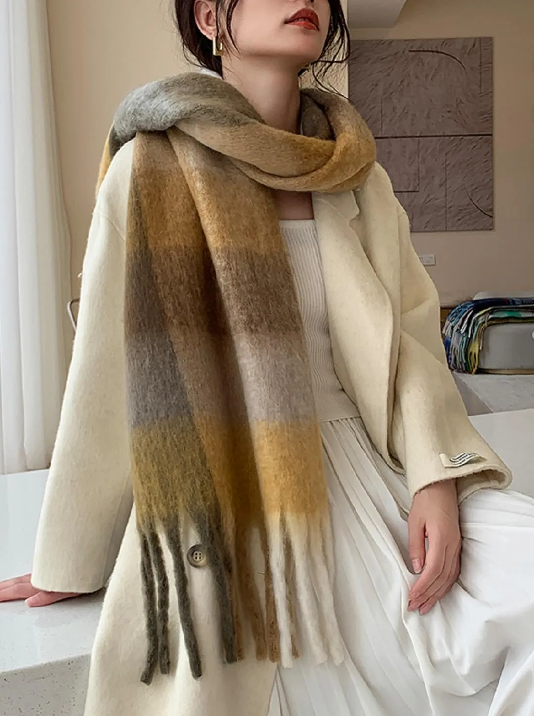 Wander Agio Winter Women Warm Scarf Long Shawl Large Scarves Cold Weather Thick Blanket Scarfs Colorful Plaid