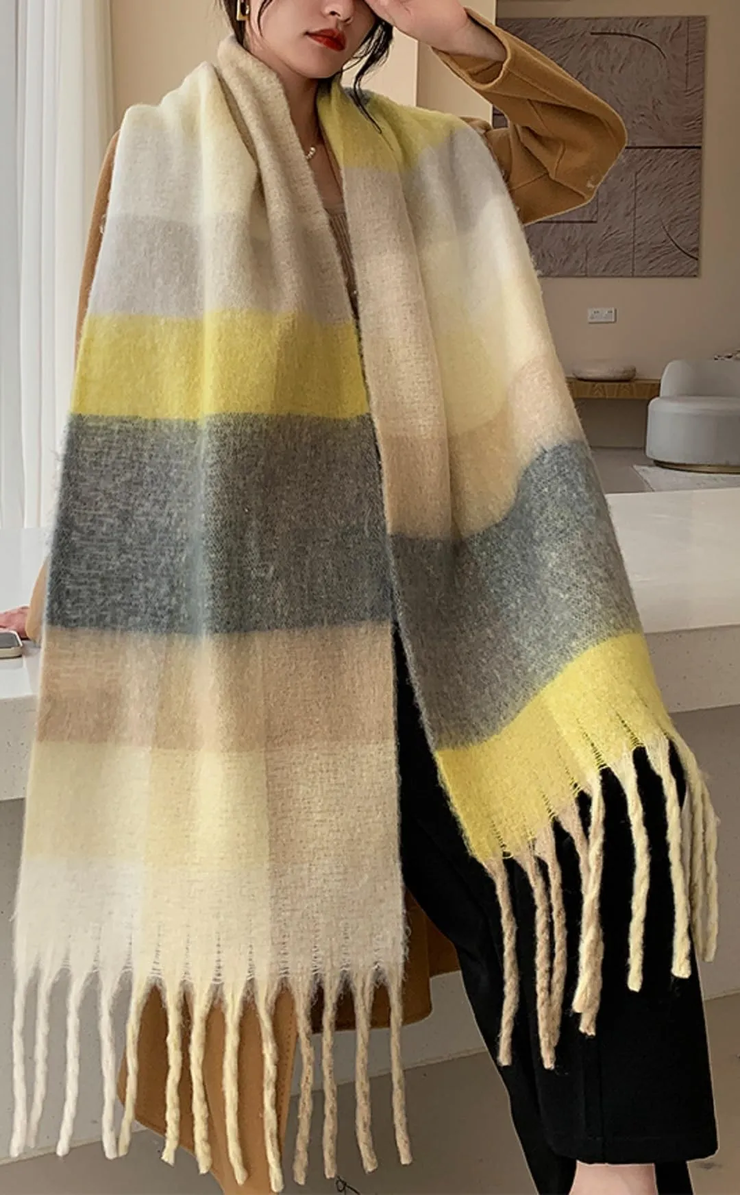 Wander Agio Winter Women Warm Scarf Long Shawl Large Scarves Cold Weather Thick Blanket Scarfs Colorful Plaid
