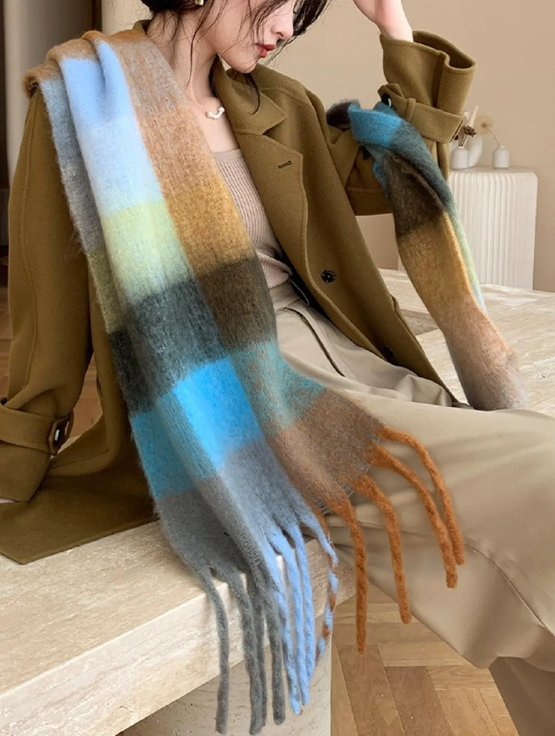 Wander Agio Winter Women Warm Scarf Long Shawl Large Scarves Cold Weather Thick Blanket Scarfs Colorful Plaid