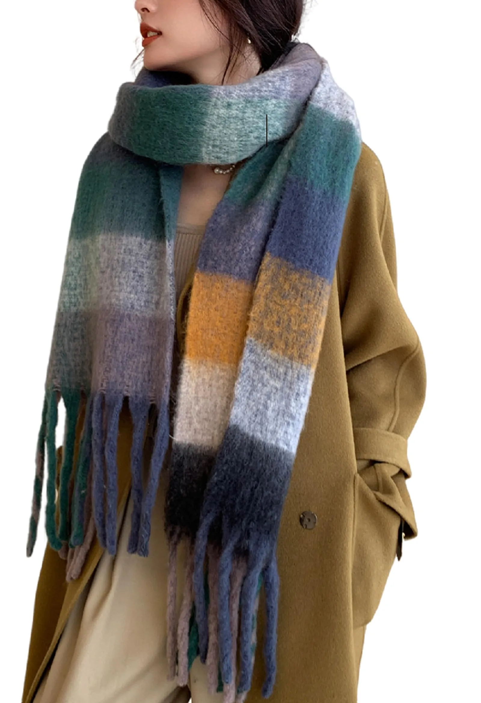 Wander Agio Winter Women Warm Scarf Long Shawl Large Scarves Cold Weather Thick Blanket Scarfs Colorful Plaid