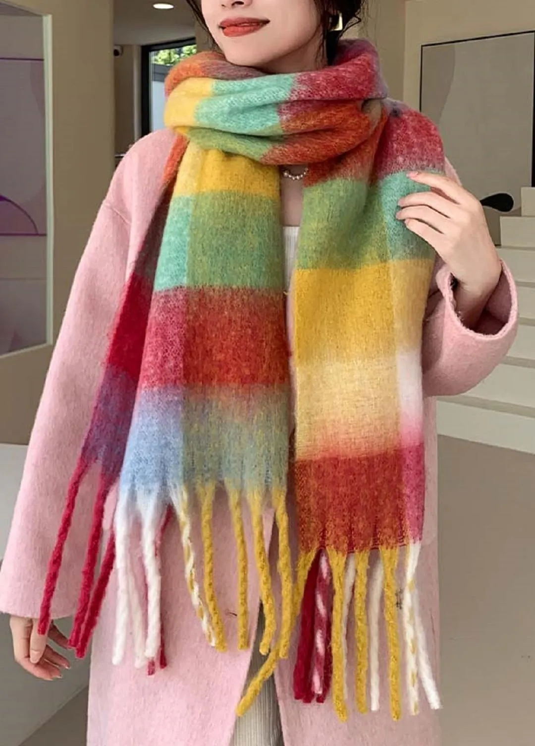 Wander Agio Winter Women Warm Scarf Long Shawl Large Scarves Cold Weather Thick Blanket Scarfs Colorful Plaid