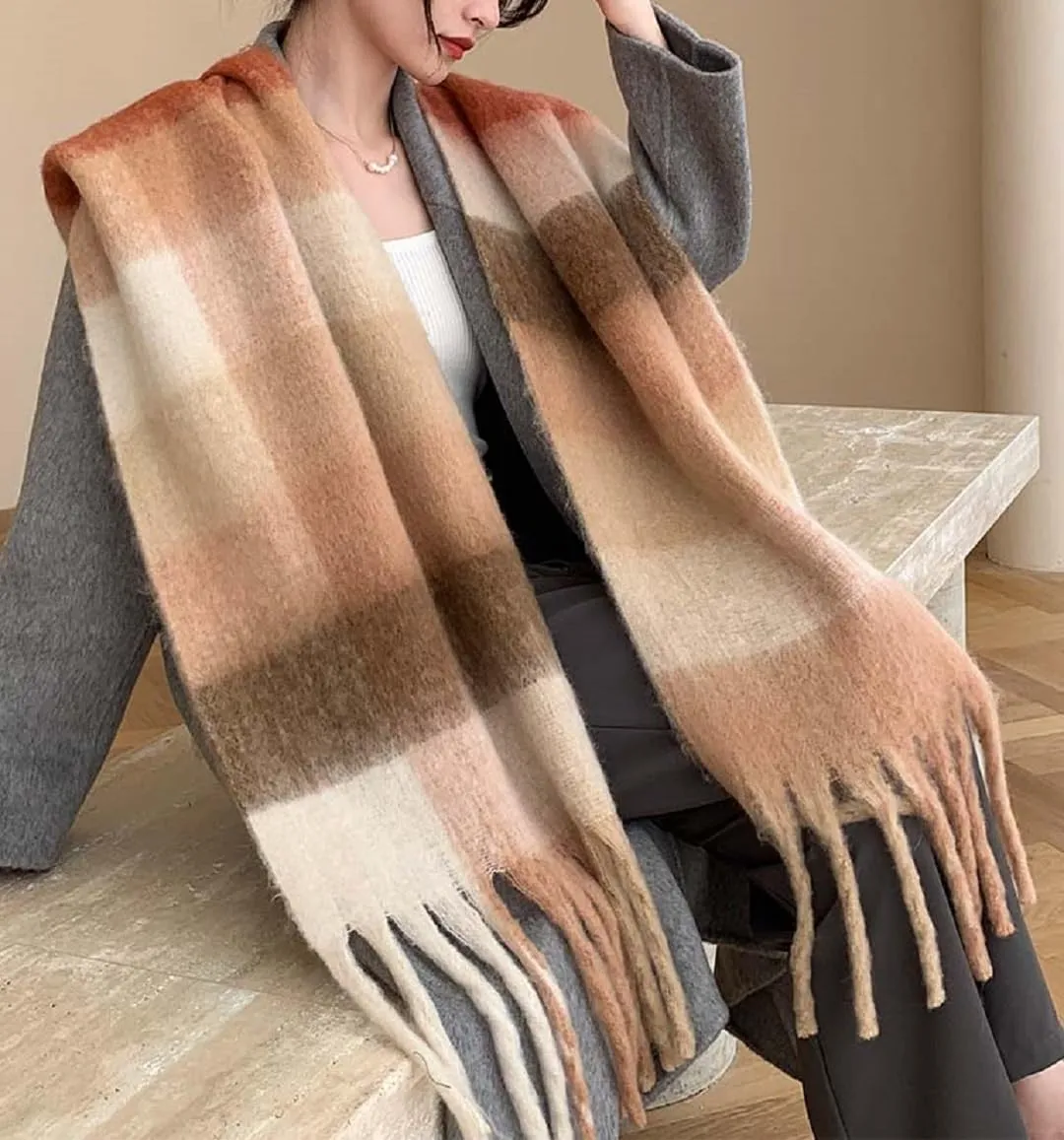Wander Agio Winter Women Warm Scarf Long Shawl Large Scarves Cold Weather Thick Blanket Scarfs Colorful Plaid