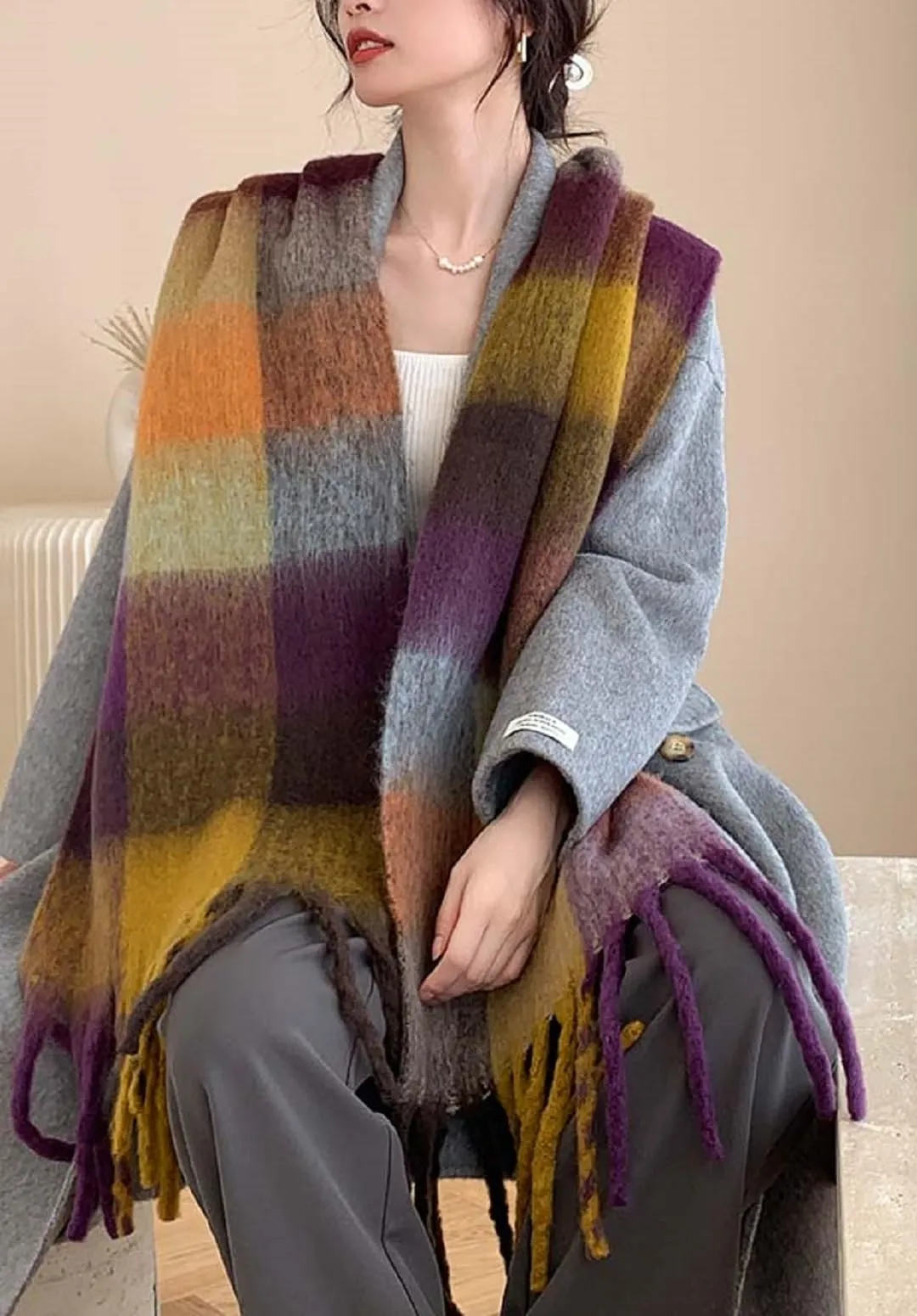 Wander Agio Winter Women Warm Scarf Long Shawl Large Scarves Cold Weather Thick Blanket Scarfs Colorful Plaid