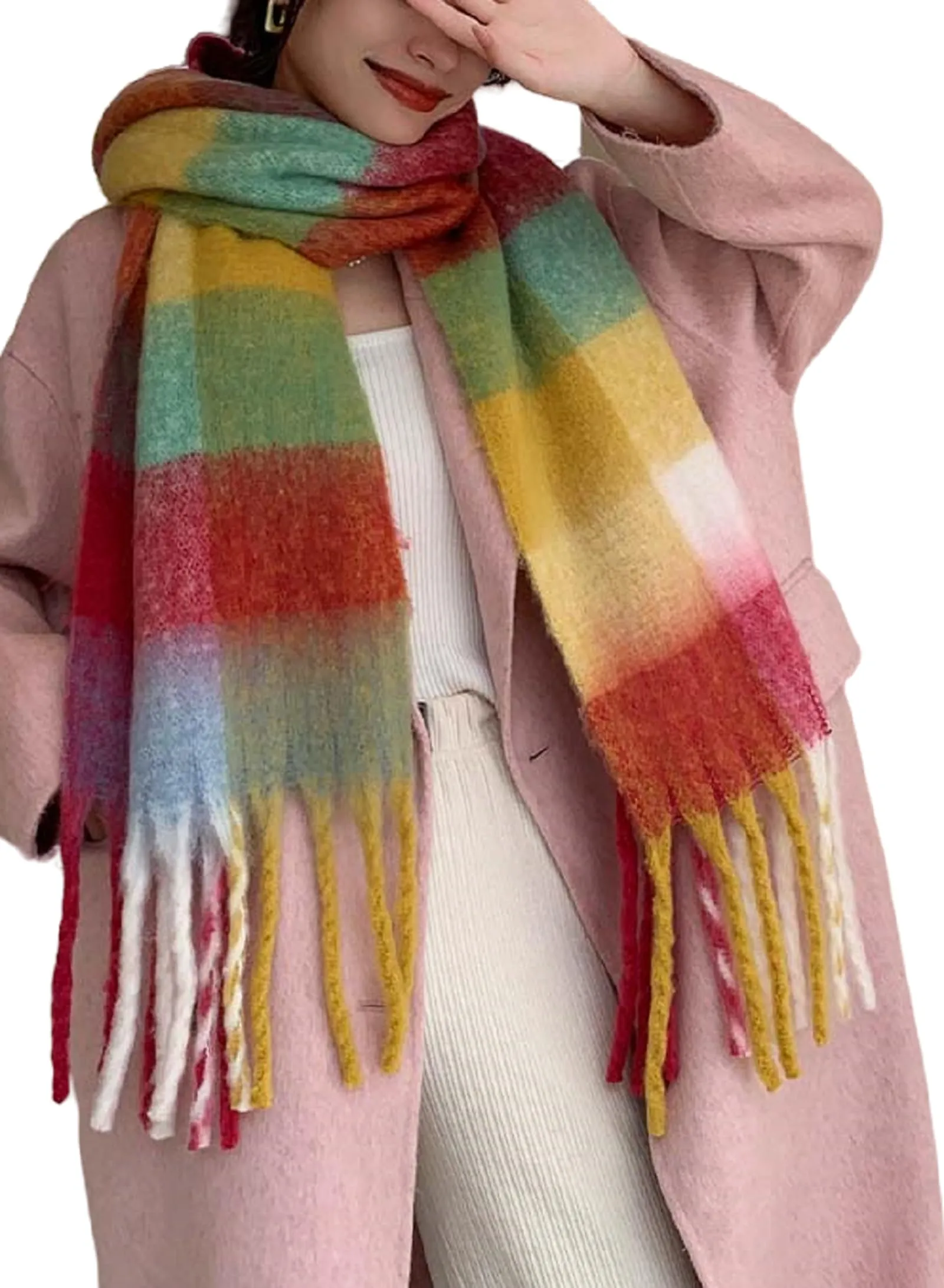 Wander Agio Winter Women Warm Scarf Long Shawl Large Scarves Cold Weather Thick Blanket Scarfs Colorful Plaid
