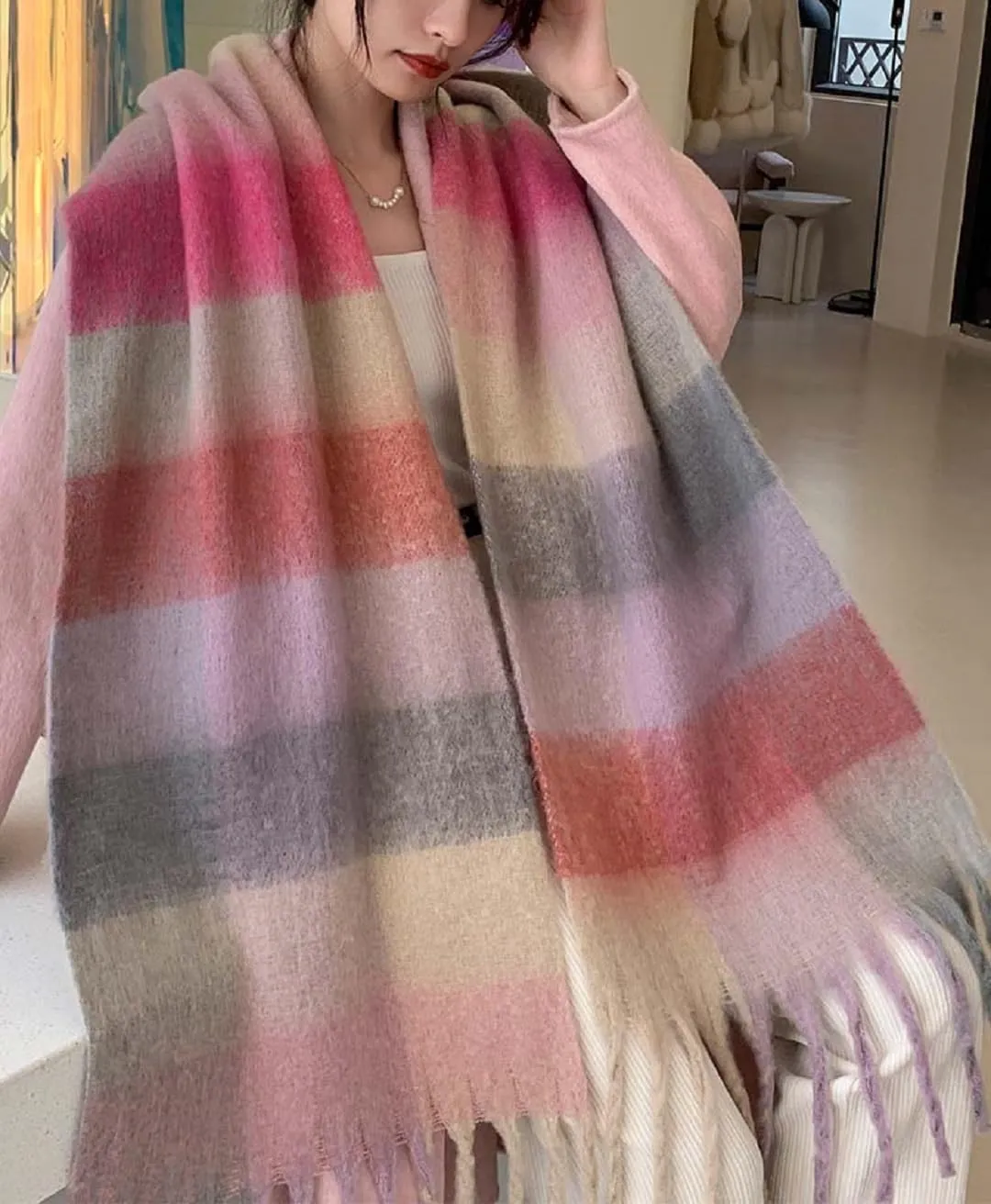 Wander Agio Winter Women Warm Scarf Long Shawl Large Scarves Cold Weather Thick Blanket Scarfs Colorful Plaid