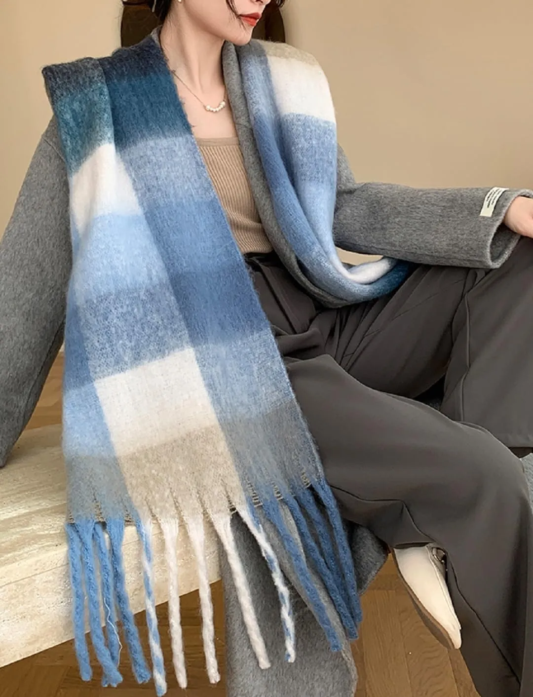 Wander Agio Winter Women Warm Scarf Long Shawl Large Scarves Cold Weather Thick Blanket Scarfs Colorful Plaid