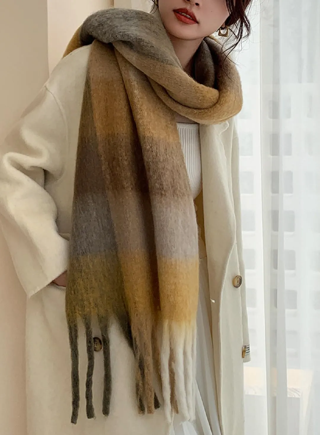 Wander Agio Winter Women Warm Scarf Long Shawl Large Scarves Cold Weather Thick Blanket Scarfs Colorful Plaid