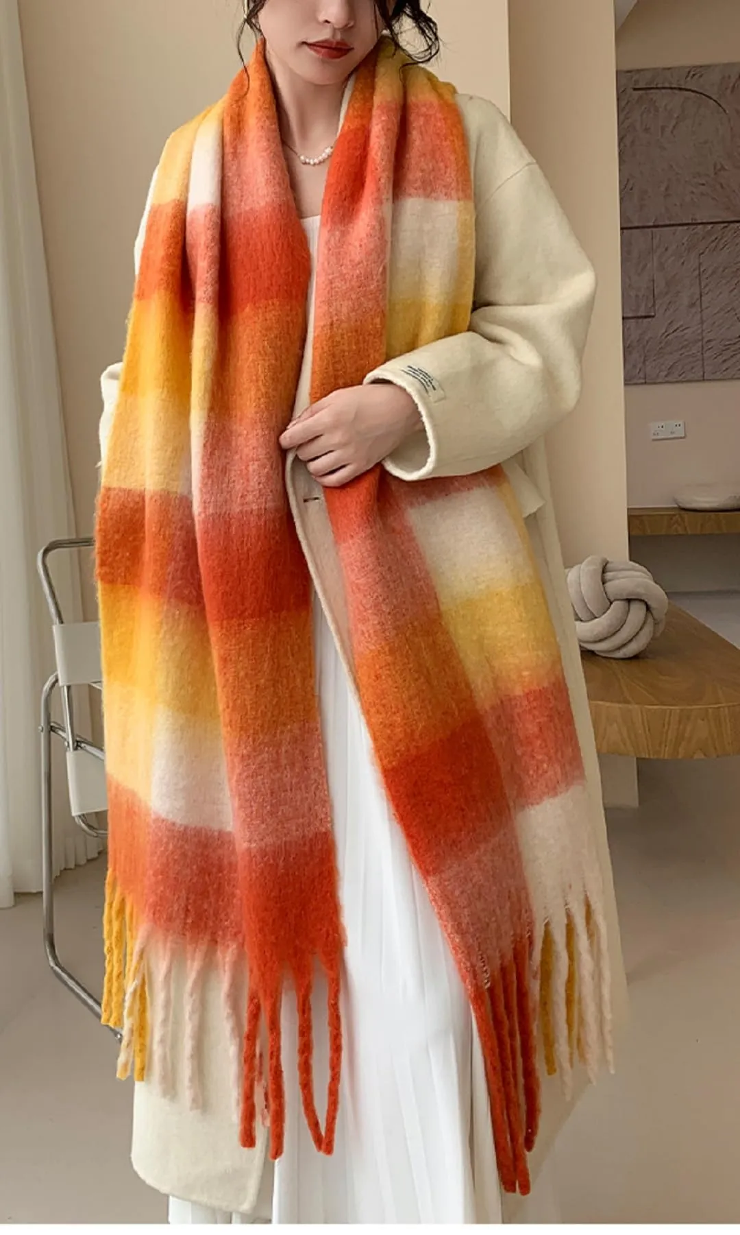 Wander Agio Winter Women Warm Scarf Long Shawl Large Scarves Cold Weather Thick Blanket Scarfs Colorful Plaid