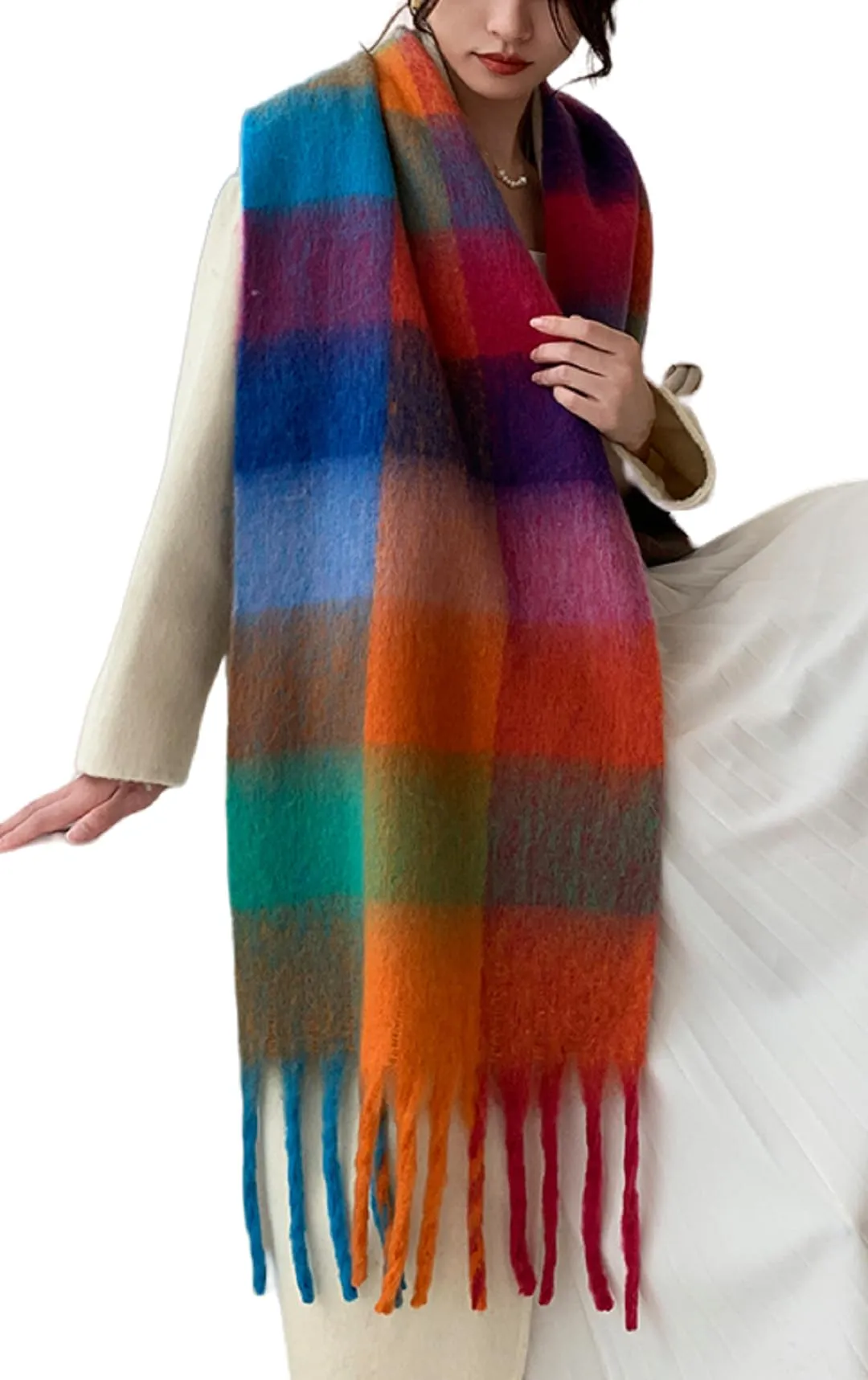 Wander Agio Winter Women Warm Scarf Long Shawl Large Scarves Cold Weather Thick Blanket Scarfs Colorful Plaid