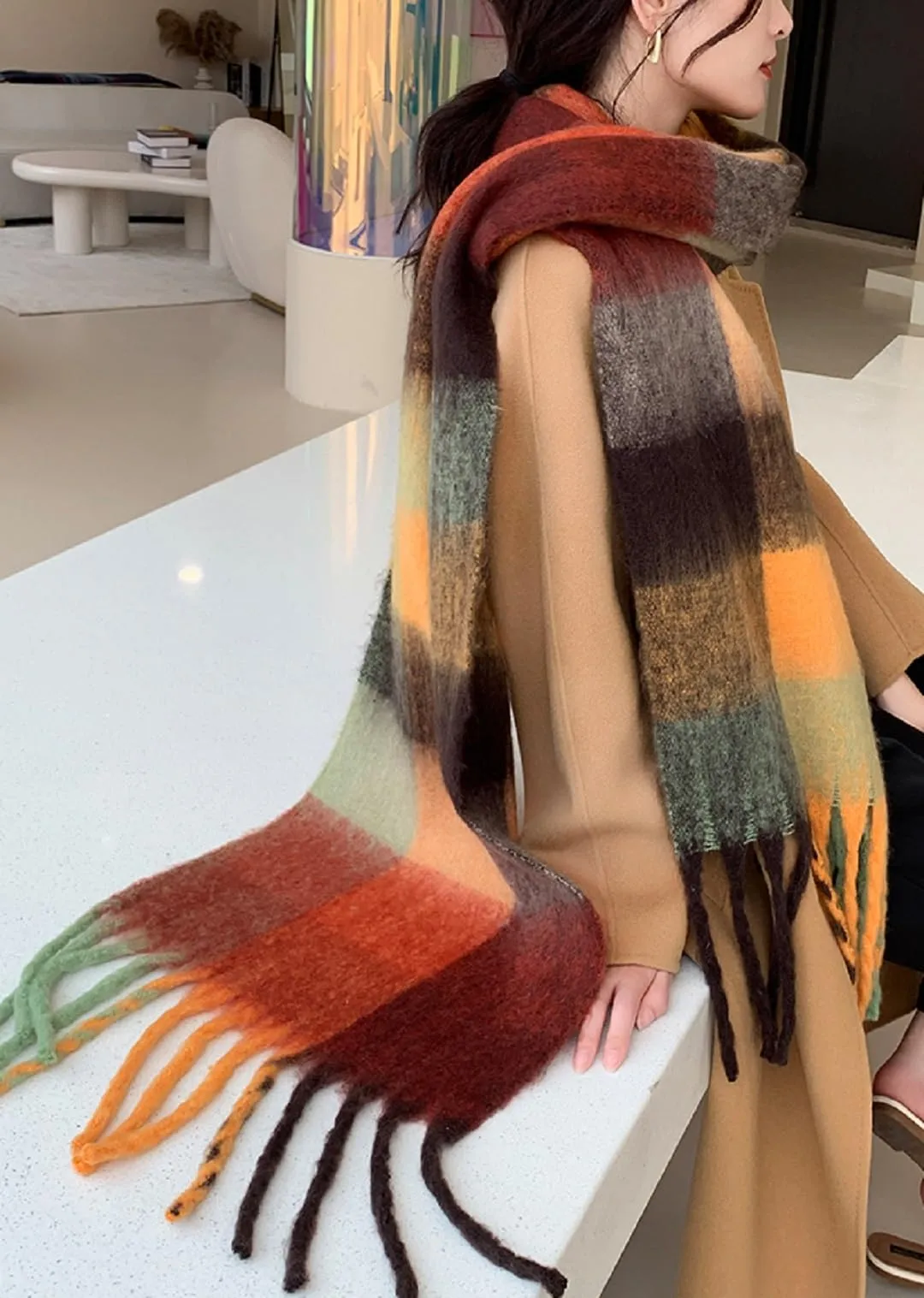 Wander Agio Winter Women Warm Scarf Long Shawl Large Scarves Cold Weather Thick Blanket Scarfs Colorful Plaid