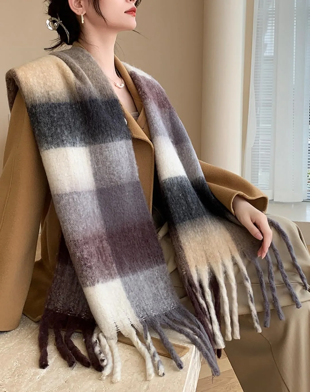 Wander Agio Winter Women Warm Scarf Long Shawl Large Scarves Cold Weather Thick Blanket Scarfs Colorful Plaid
